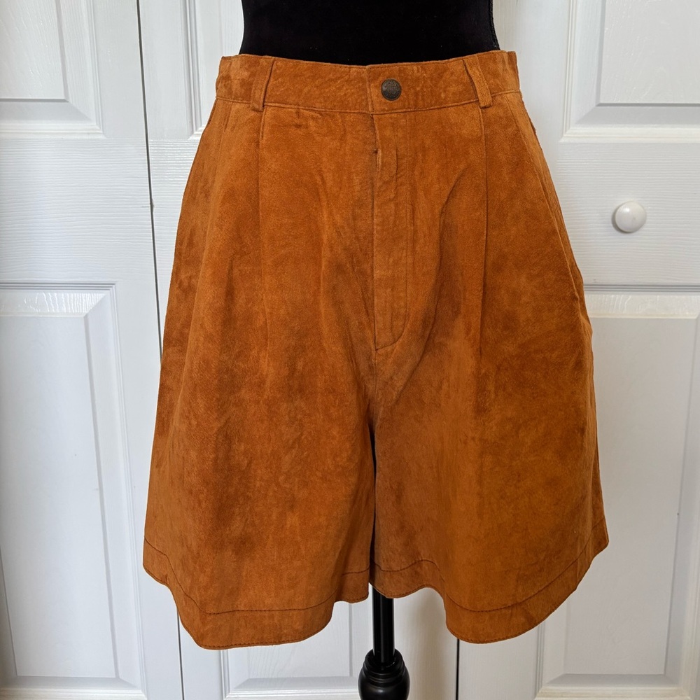 Vintage The Limited High Waisted Pleated Suede Leather Mom Shorts Size 12 - Picture 7 of 7